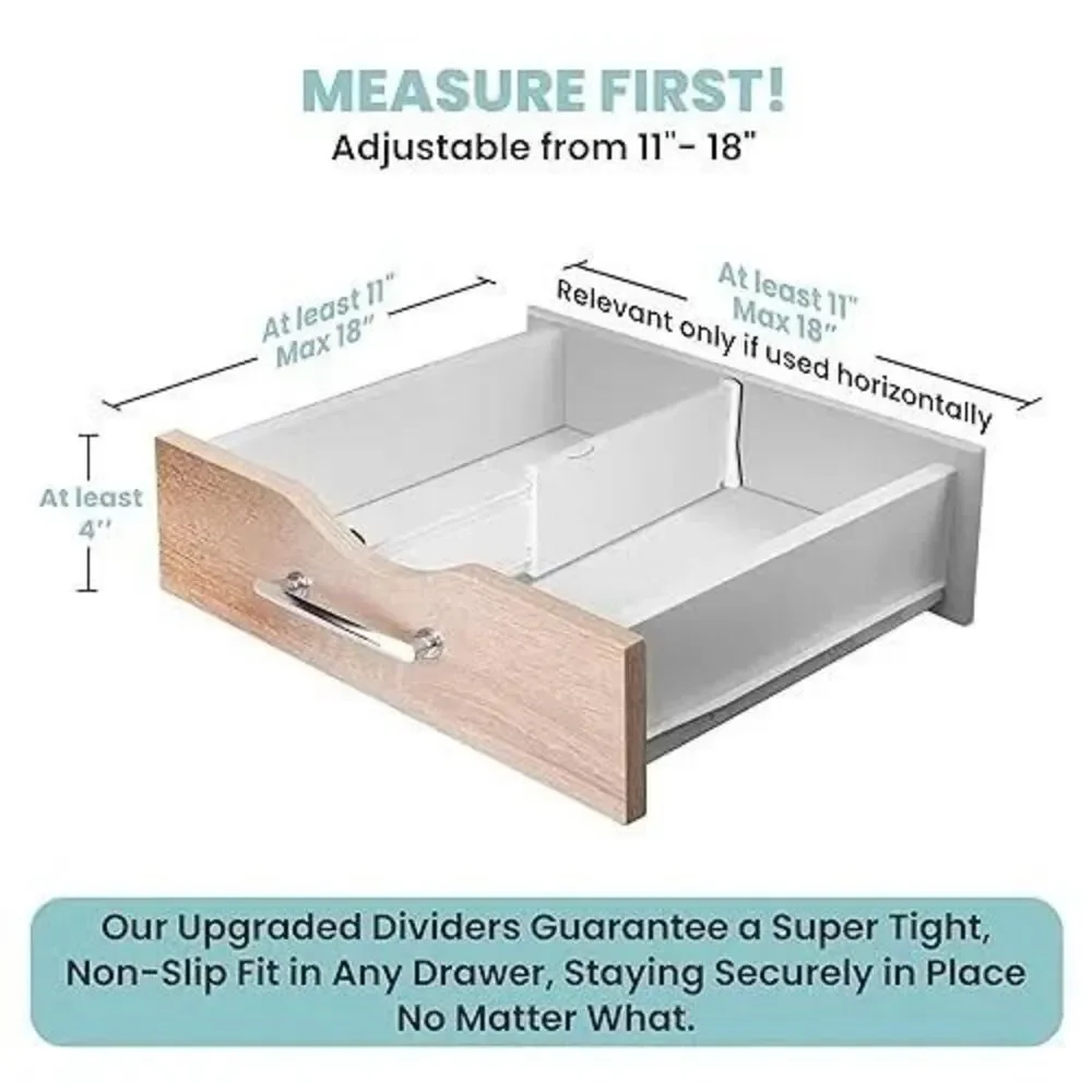 Set of 4 Adjustable Drawer Dividers 4” High, 11-17” Long, Dresser Drawer Divider